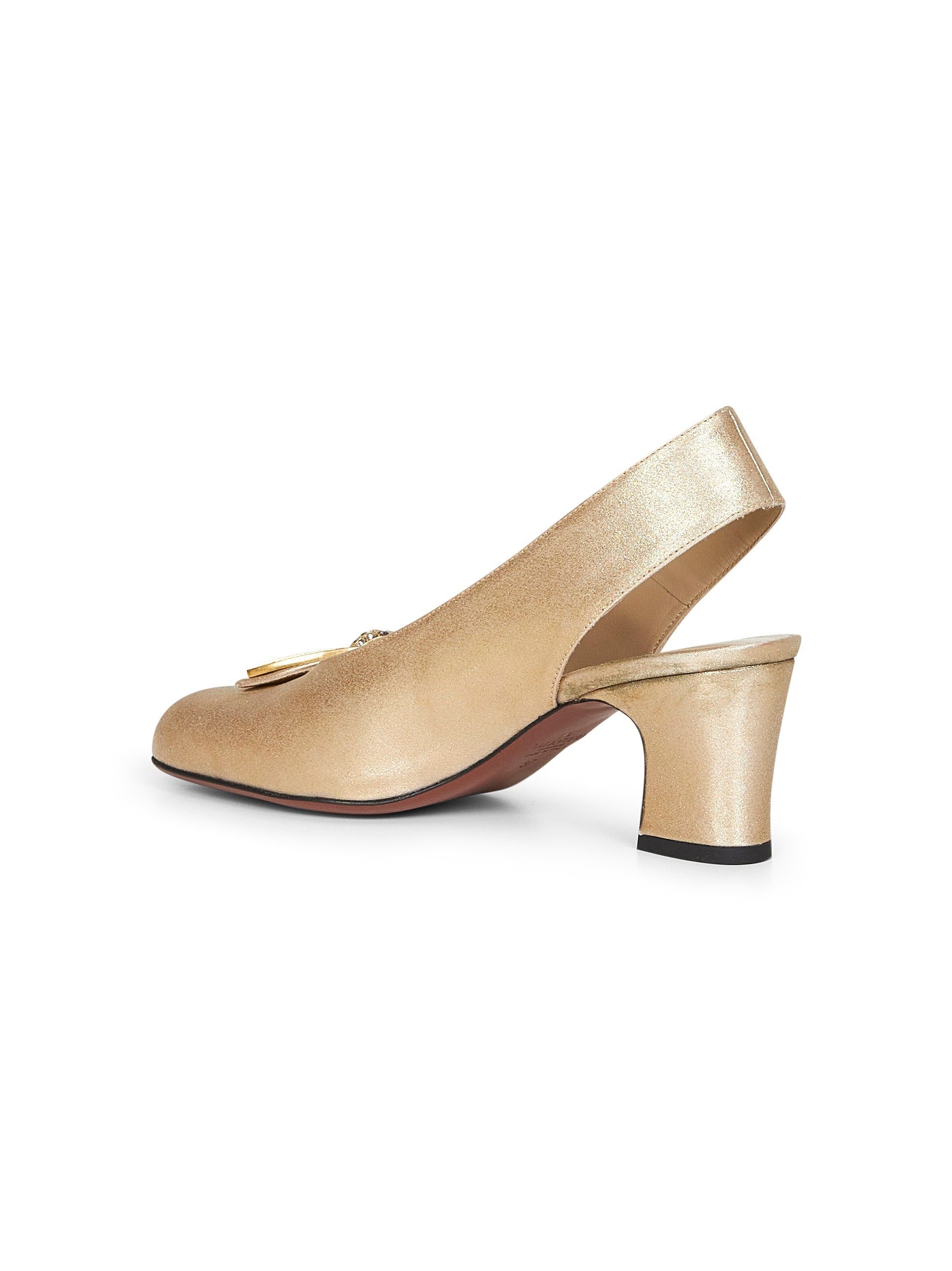Valentino Garavani Women Gold Glitter Laminated Fabric Adamantine Slingback Pumps - 3