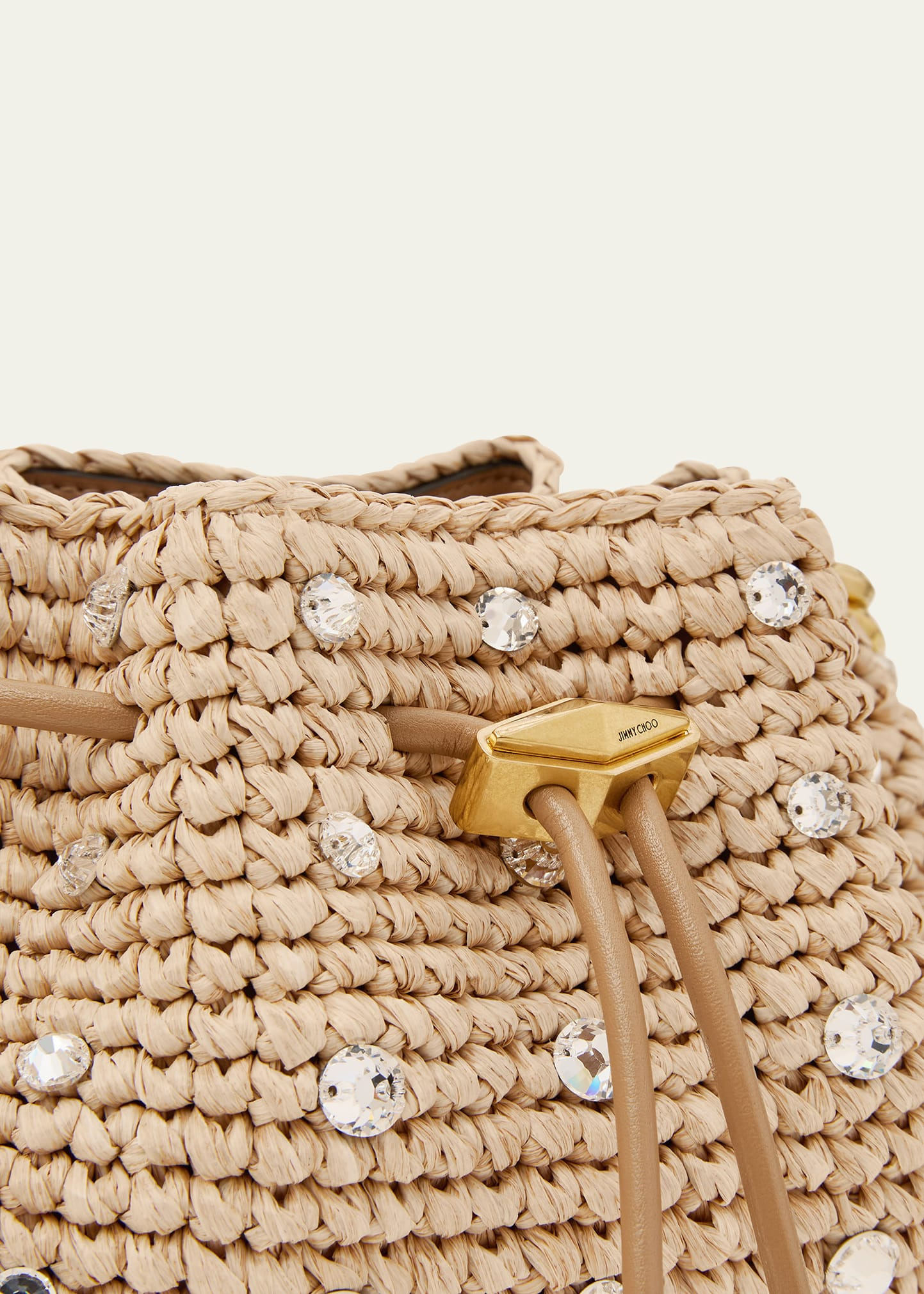 Cinch Small Crystal-Embellished Raffia Drawstring Top Handle Bag - 5