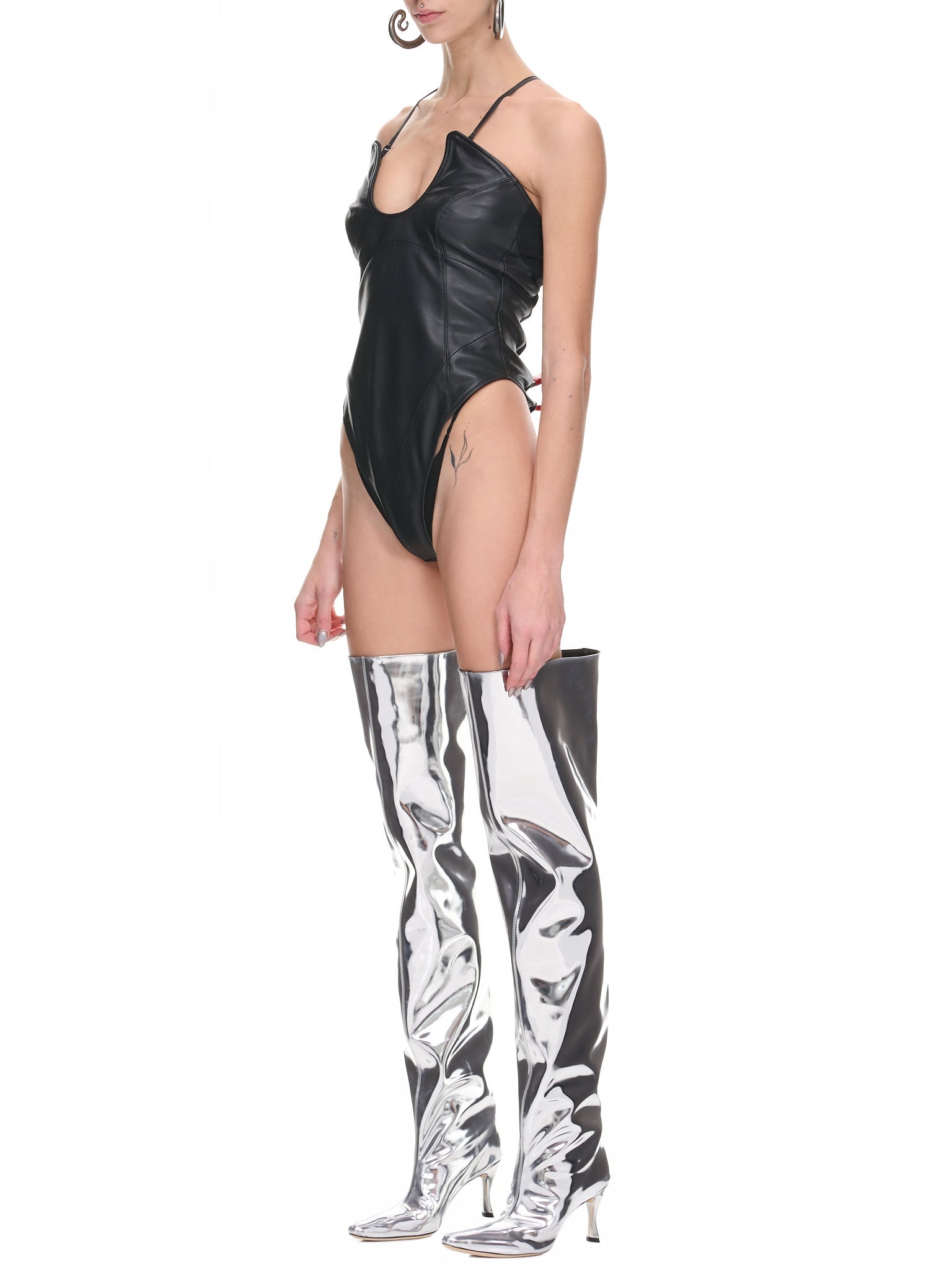 Cut-Out Leather Bodysuit - 2
