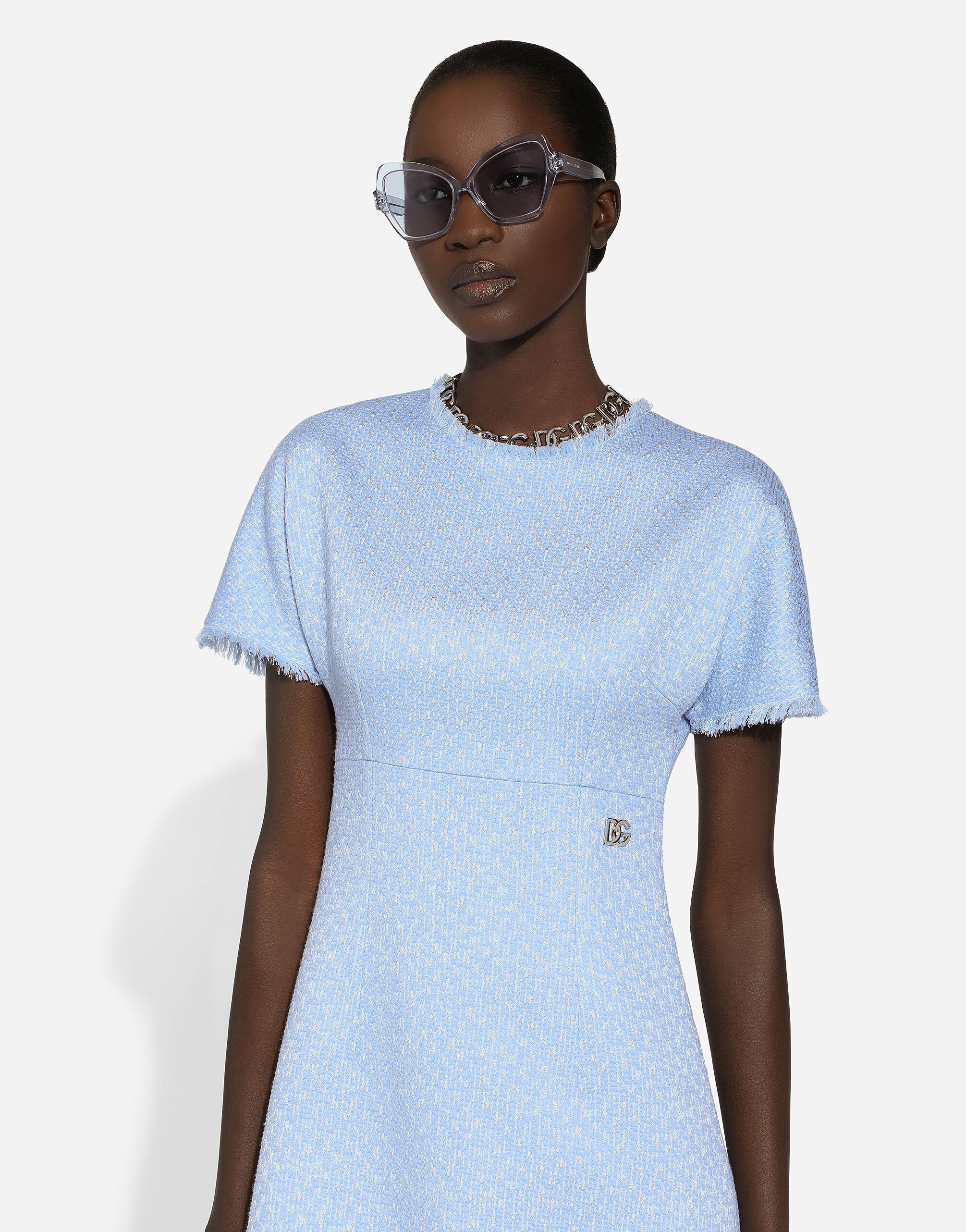 Raschel tweed midi dress with DG logo - 4