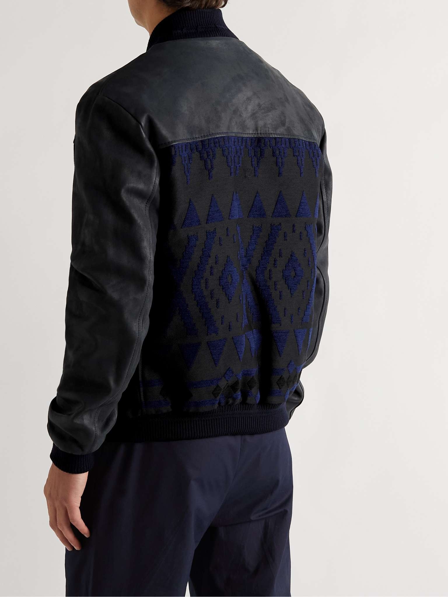 Panelled Leather and Jacquard Bomber Jacket - 4