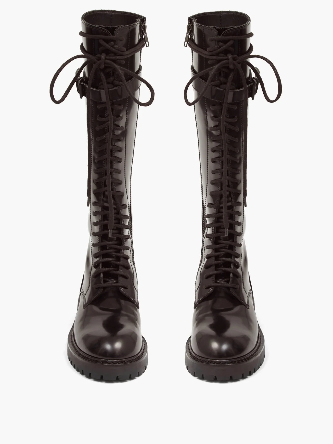 Lace-up knee-high patent-leather boots - 4