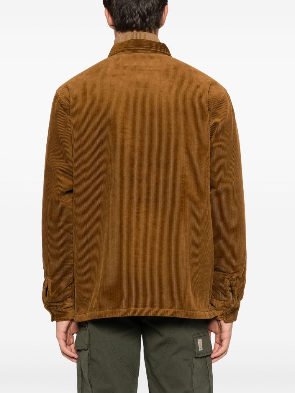logo-patch corduroy shirt jacket - 4