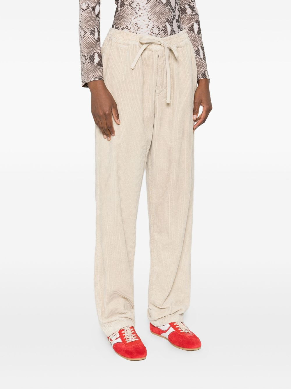 drawstring corduroy straight trousers - 3