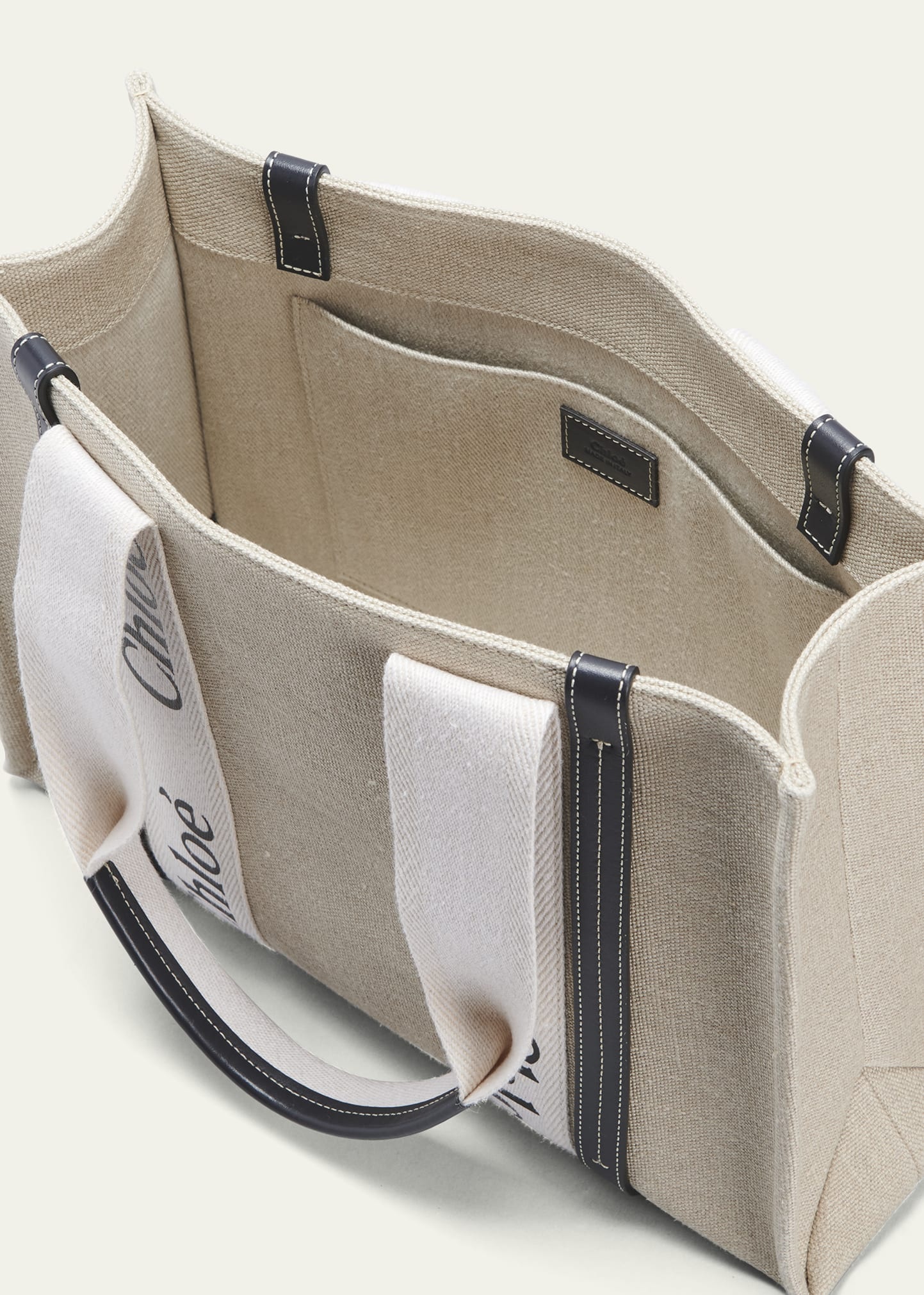 Woody Medium Linen Leather Tote Bag - 4