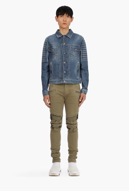 Vintage blue jean jacket with embossed Balmain Paris logo - 4