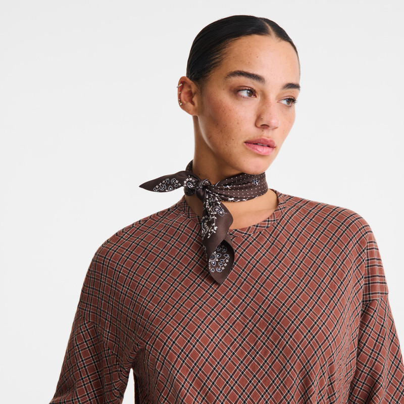 Longchamp French Bandana Silk scarf 50 Mocha - OTHER outlook