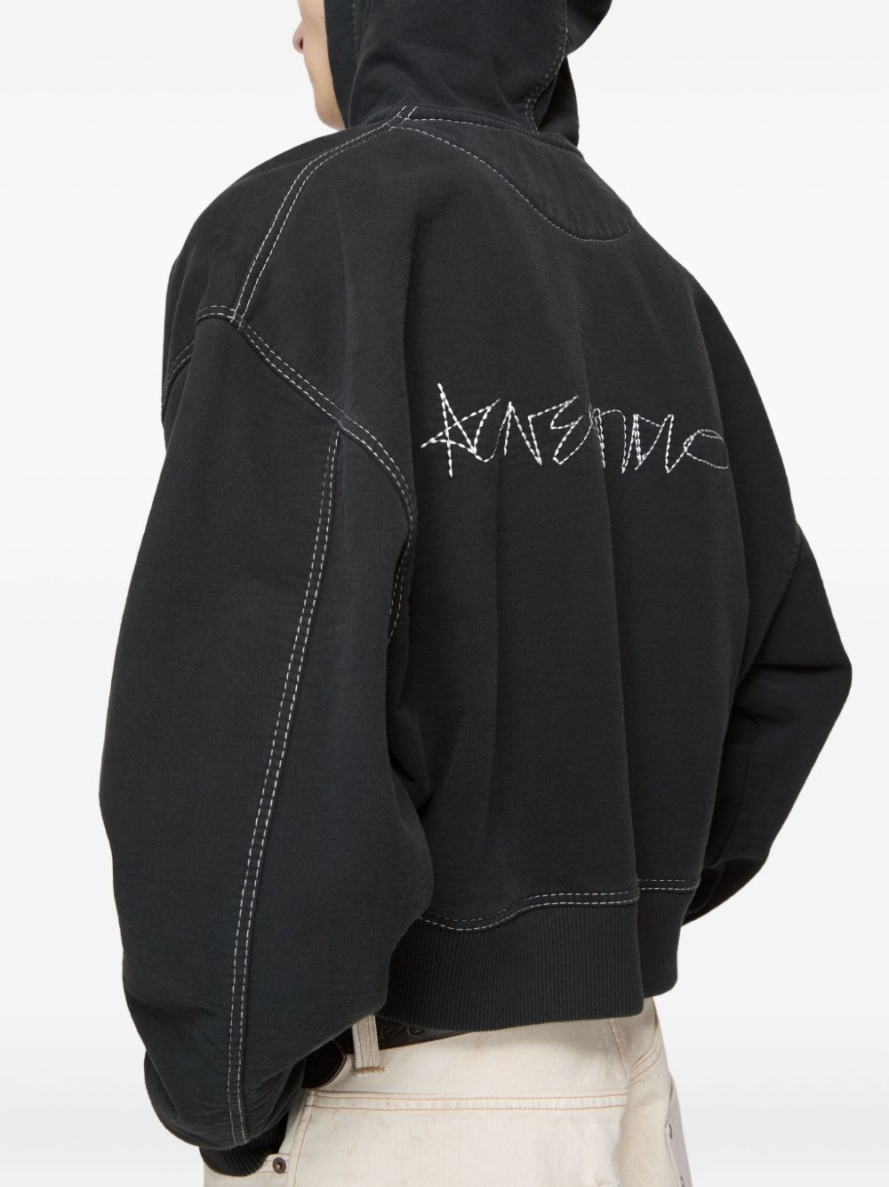 contrast-stitch zip-up hoodie - 5