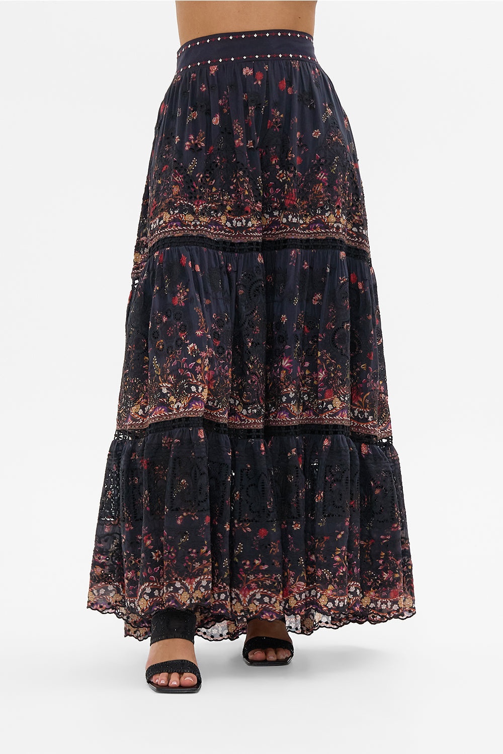 HIGH WAISTED EMBROIDERED TIERED SKIRT - 6