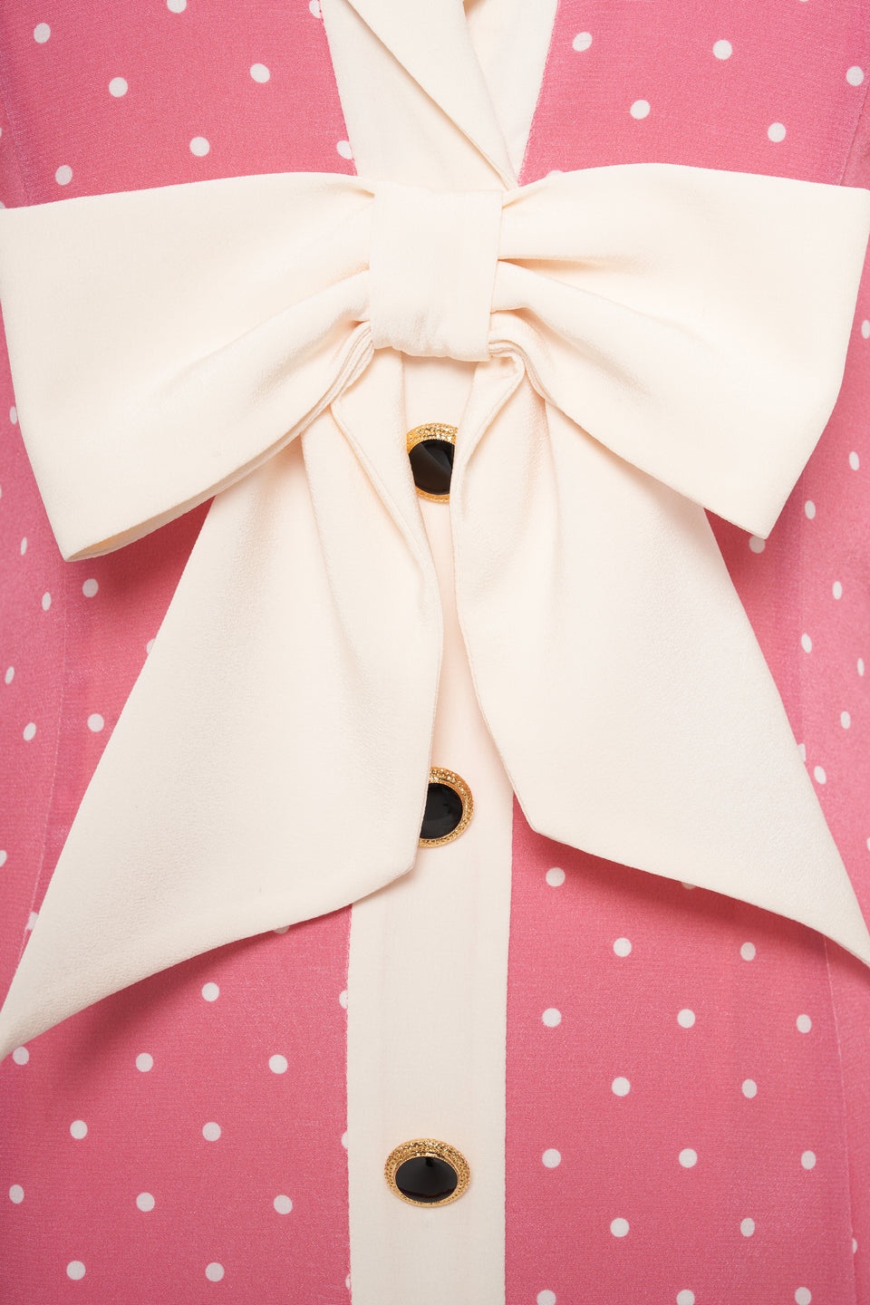POLKA DOT PRINT SILK DRESS W/ JWL BUTTONS AND BOW - 3