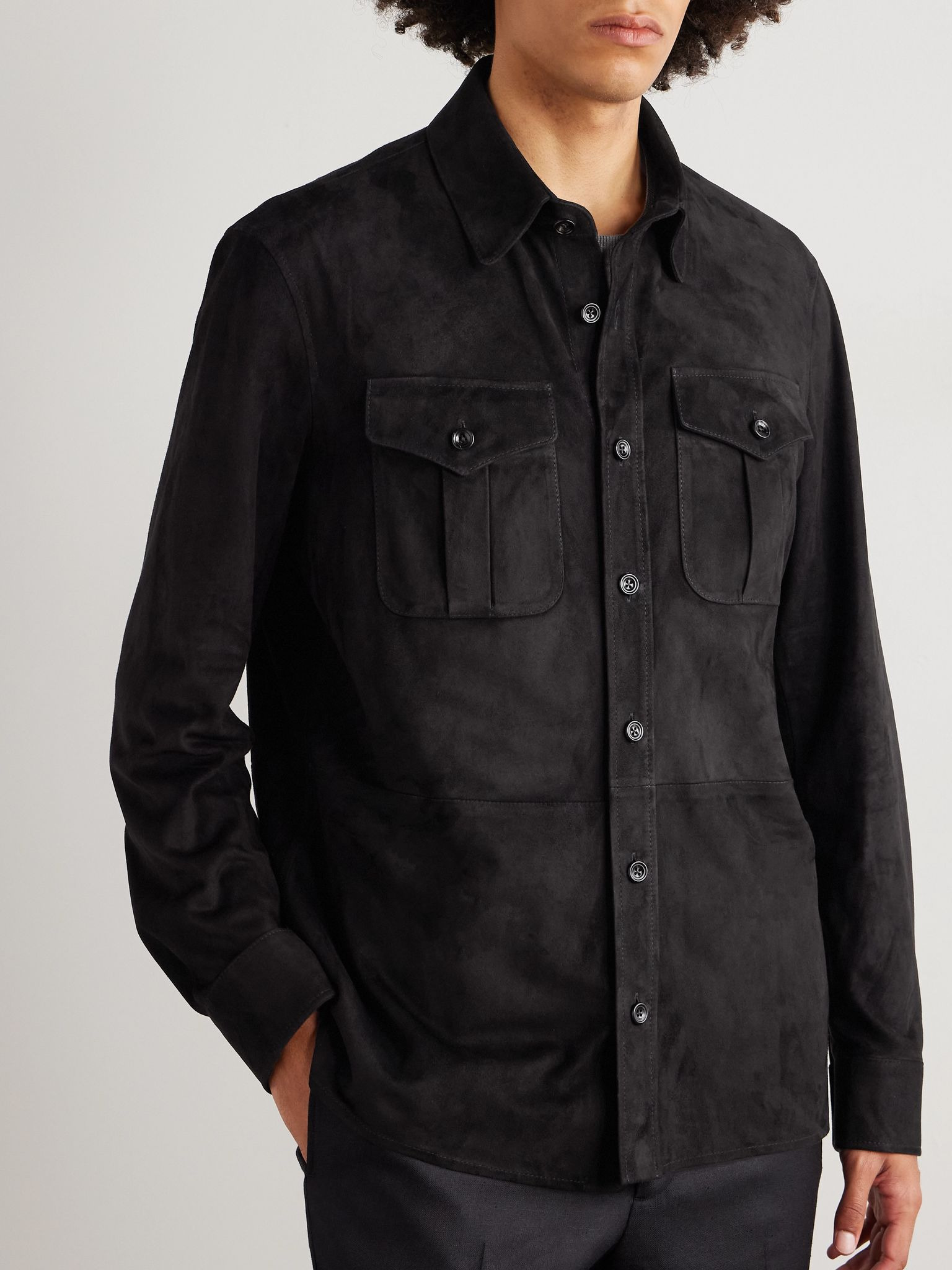 Barron Suede Overshirt Black - 3
