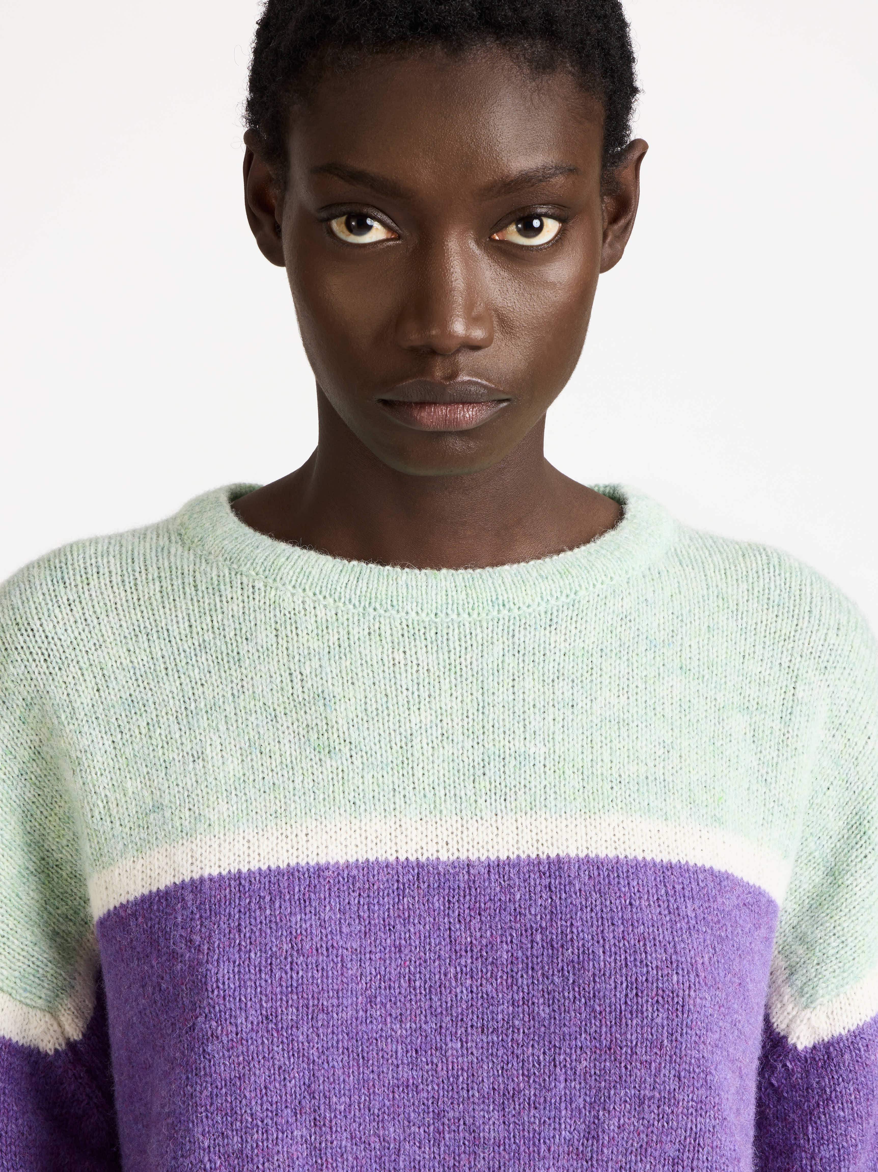 CONTRAST STRIPED CREW NECK JUMPER IN MINT - 5