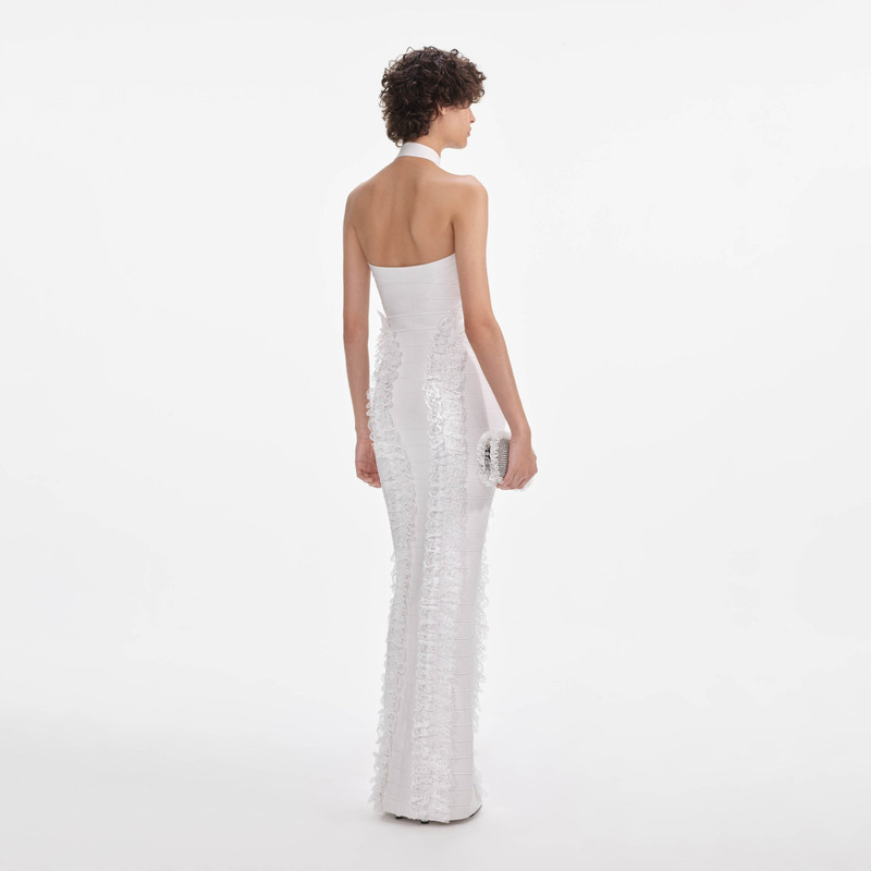 self-portrait White Knit Zip Ruffle Maxi Dress outlook