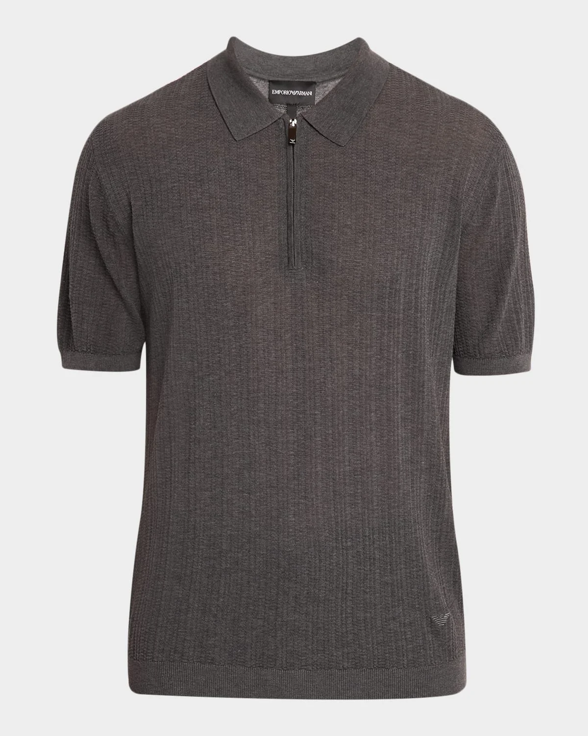 Men's Textured Short-Sleeve Zip Polo Sweater - 1