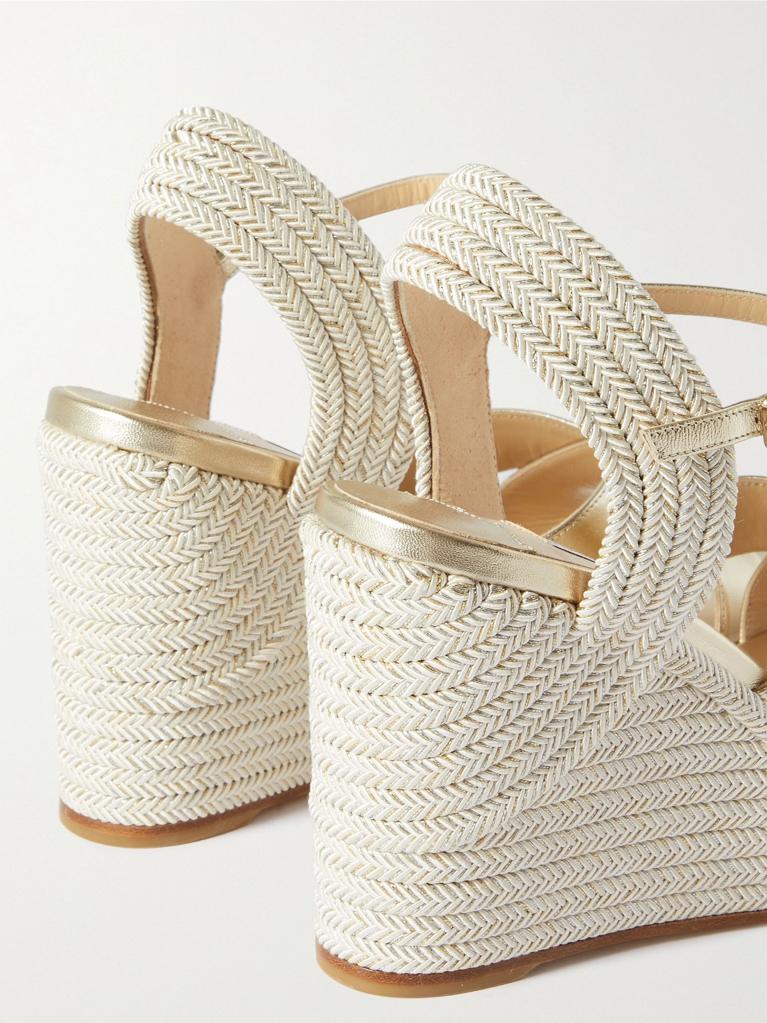 Dellena 100 metallic leather espadrille wedge sandals Beige - 4