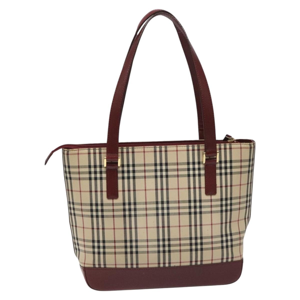 Burberry Nova Check Tote Bag Canvas Leather Beige Red Gold - 2