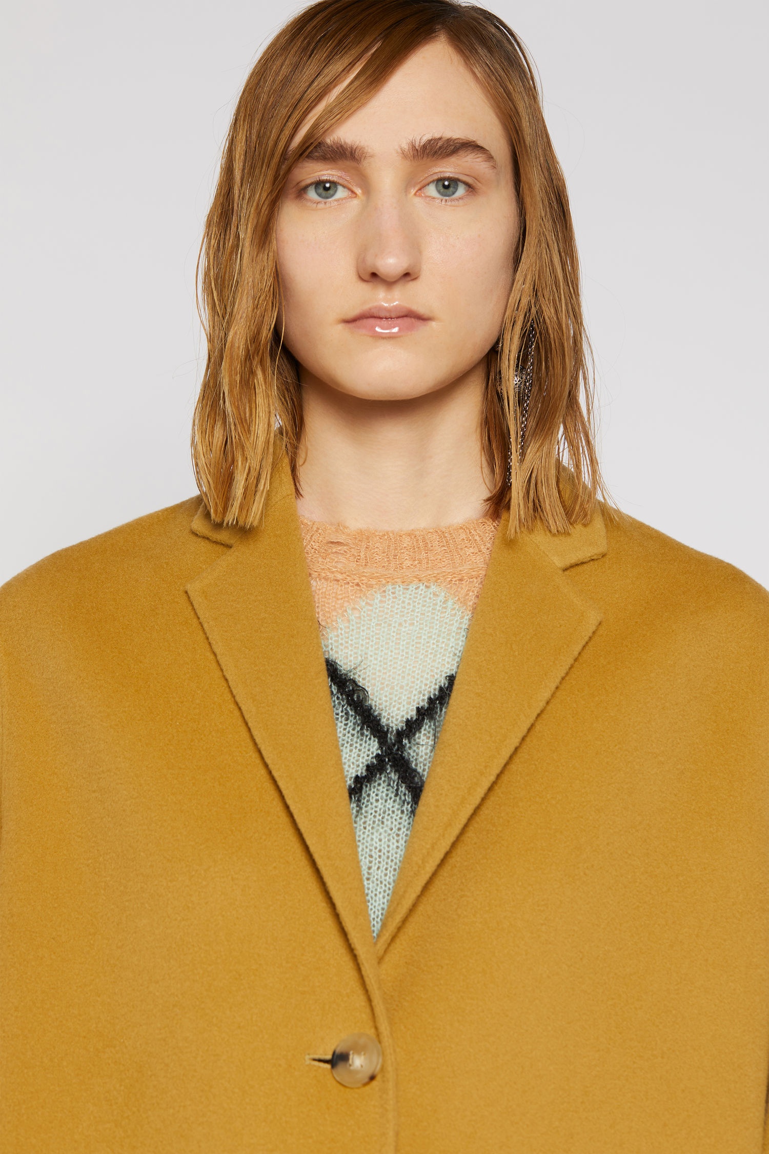 Single-breasted wool coat straw yellow - 7