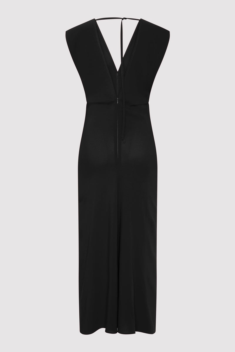 Plunge Drape Dress - Black - 8