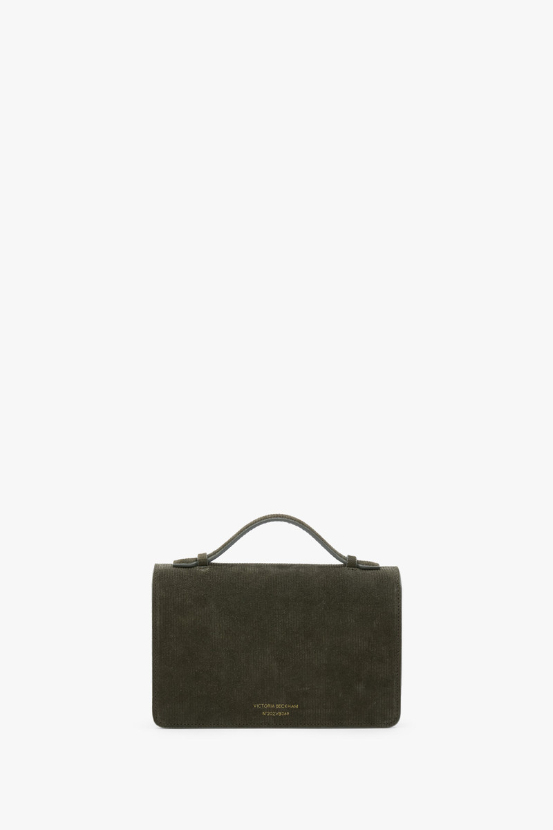 Victoria Beckham Mini Dorian Bag In Dark Olive Stripe Embossed Suede outlook