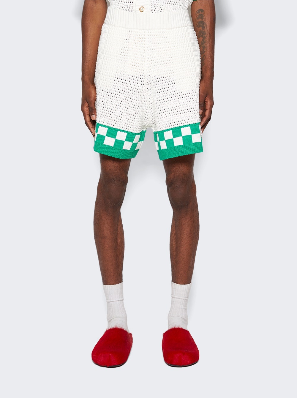 Faux Crochet Shorts White and Green - 3