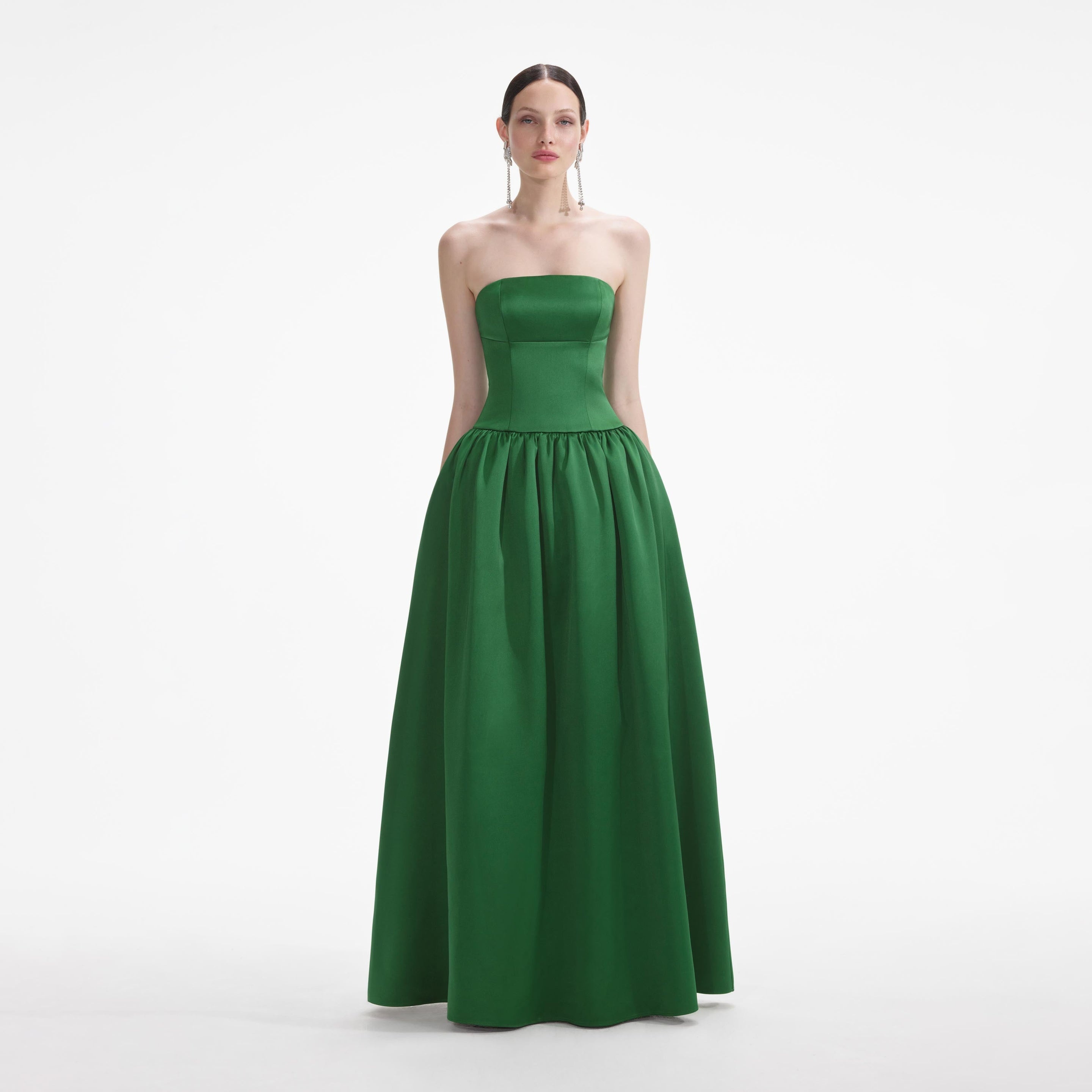 Green Satin Bandeau Maxi Dress - 1