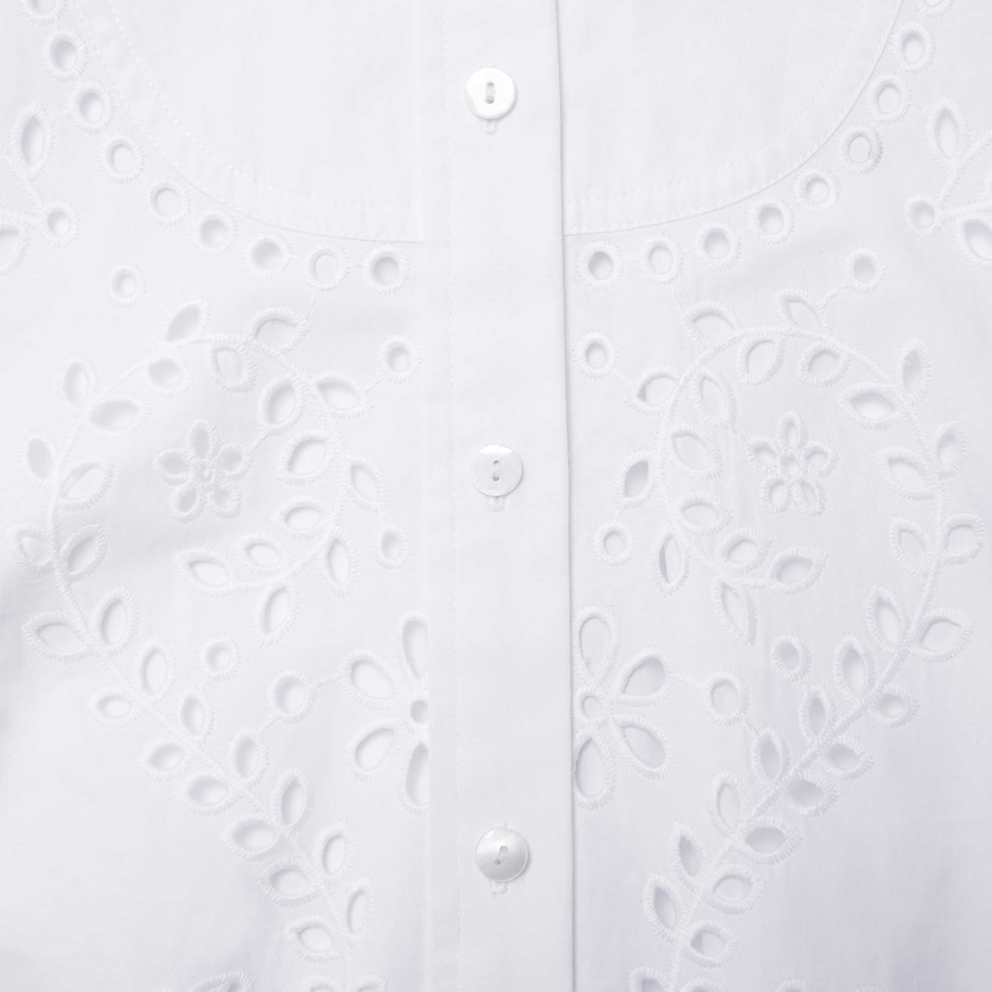 White Cotton Embroidered Shirt Dress - 4