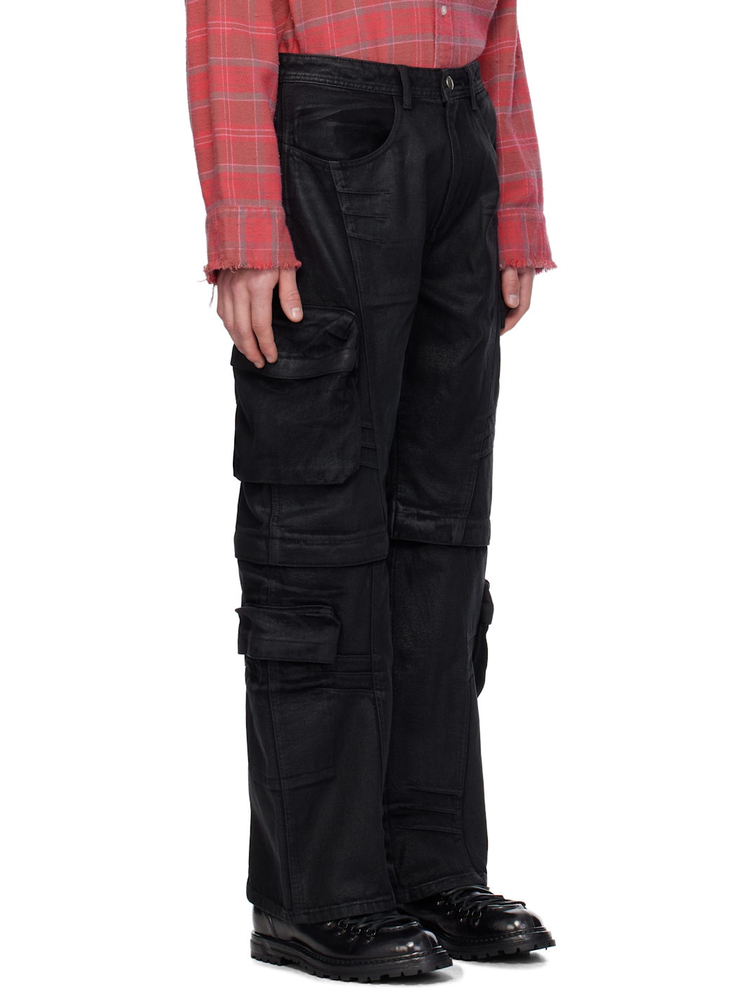Black Coated Wide-Leg Jeans - 2