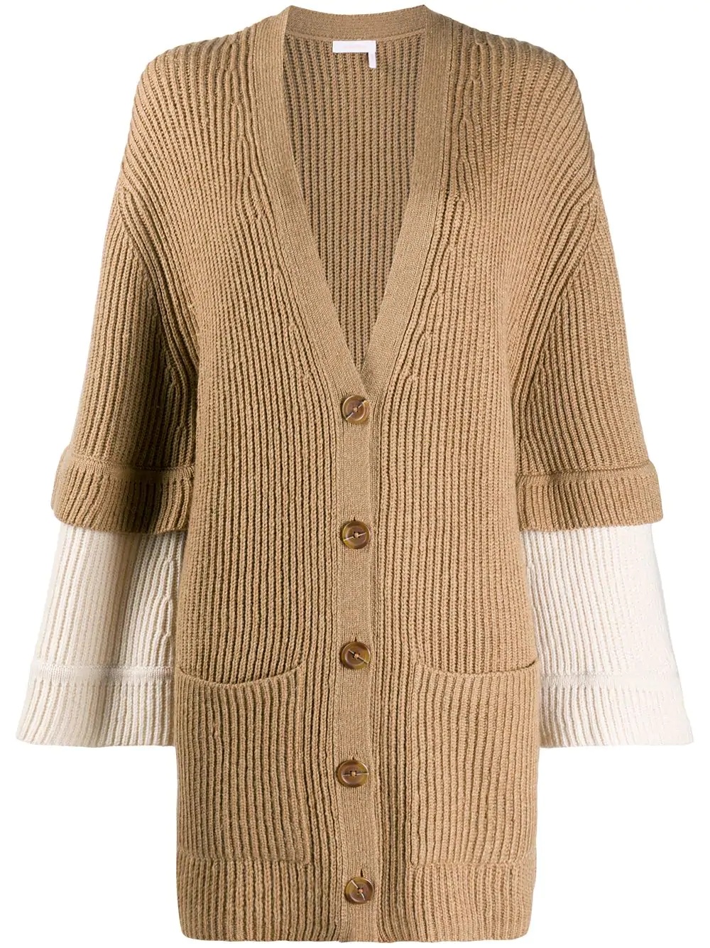 long sleeve ribbed knit cardigan - 1