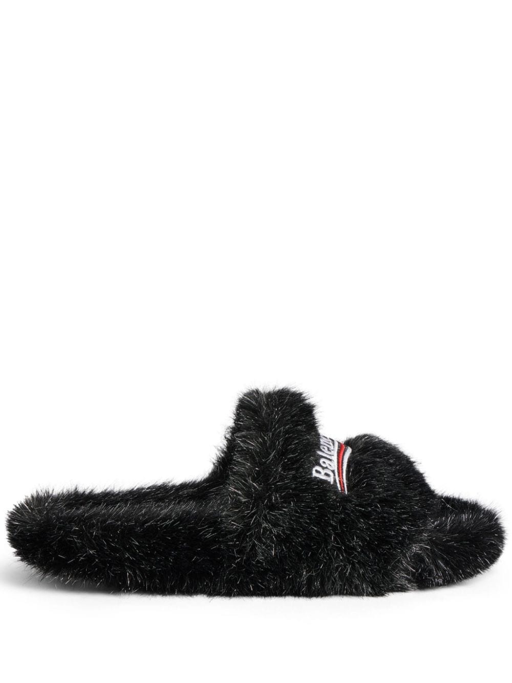 Furry logo-embroidered slides - 1