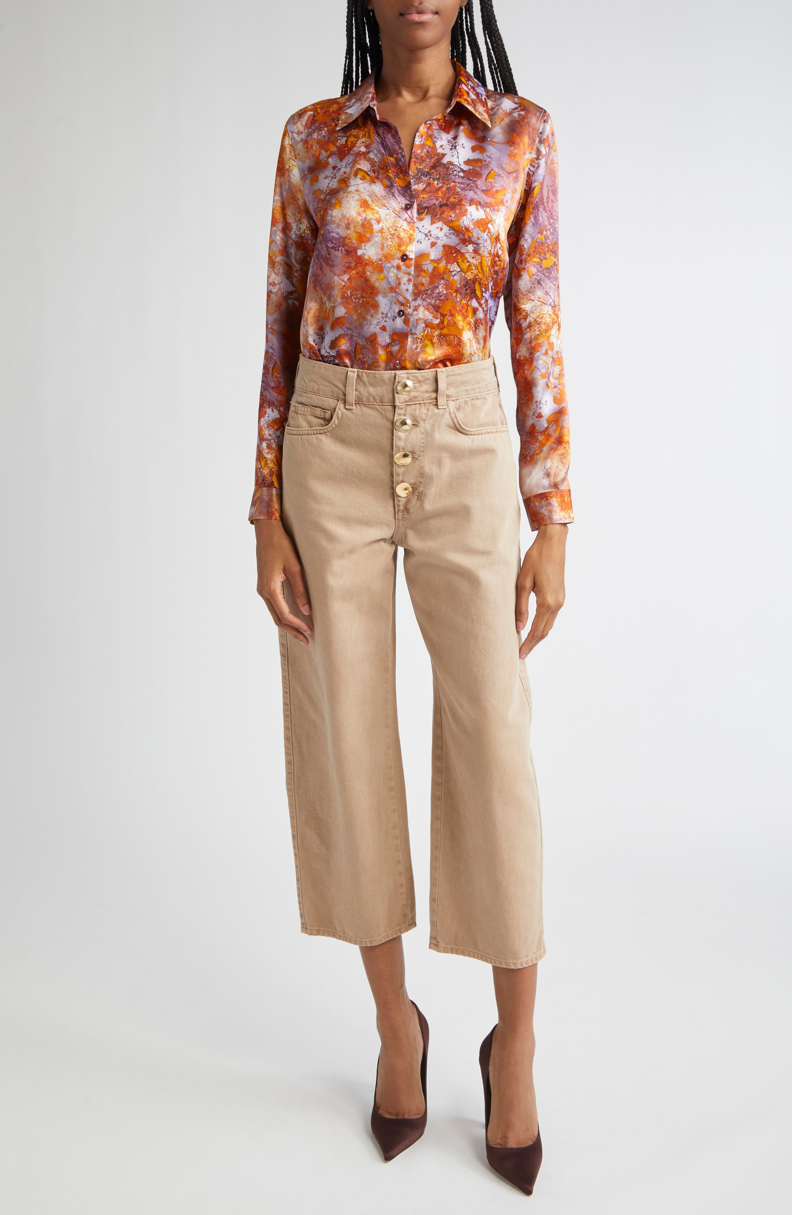 L'AGENCE Liora High Waist Crop Wide Leg Jeans in Dark Cappuccino at Nordstrom - 2