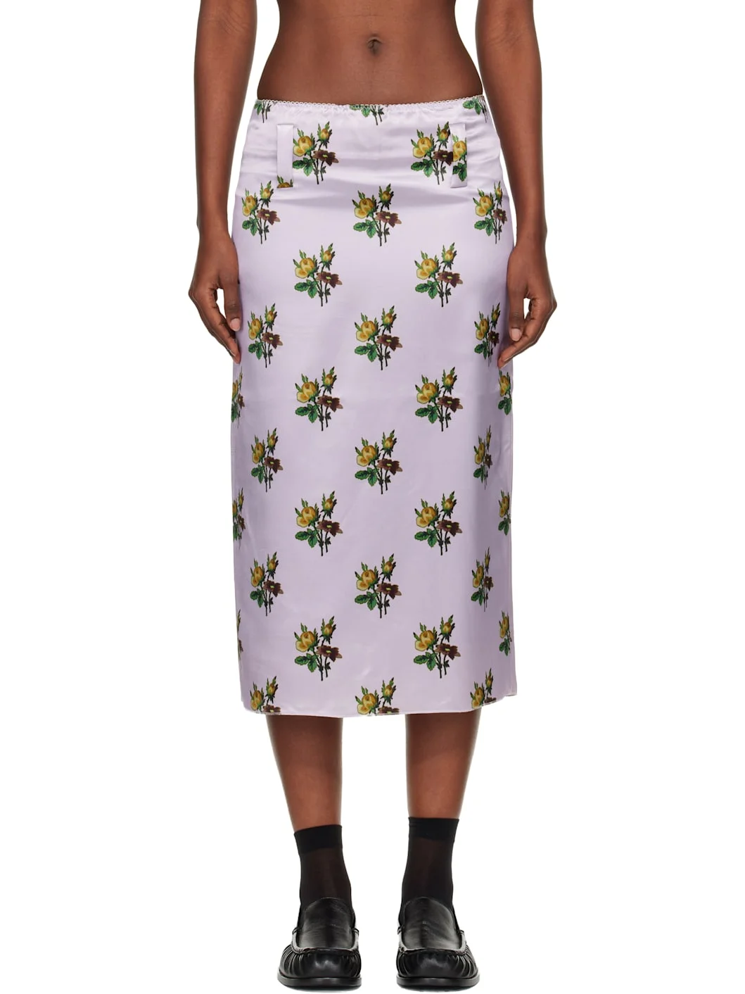 Pink Floral Satin Slip Midi Skirt - 1