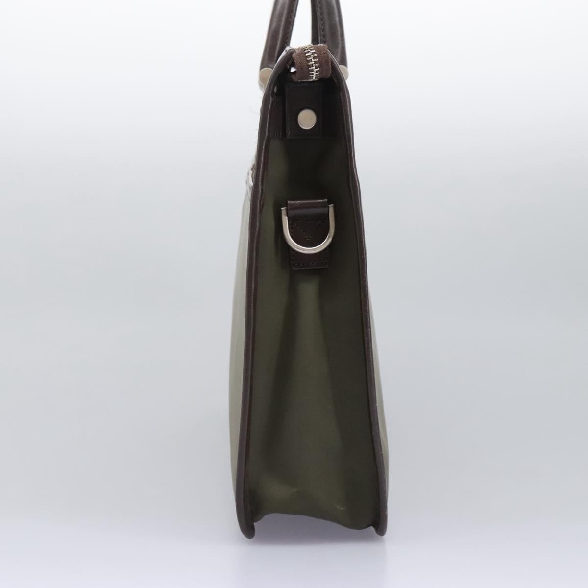 Burberry Hand Bag Nylon Leather Khaki Brown Silver - 4