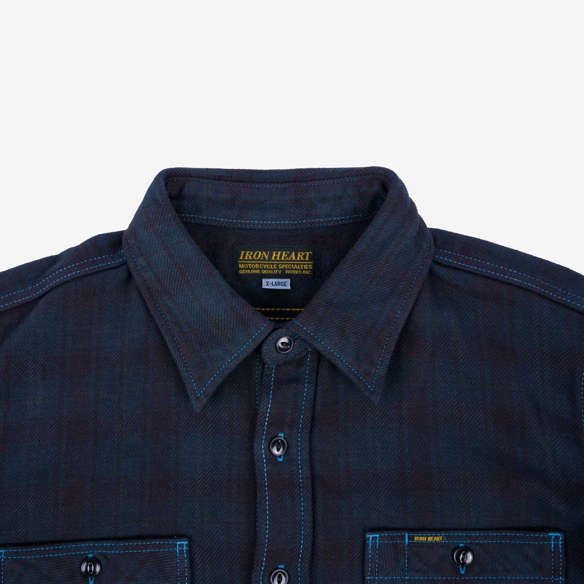 IHSH-339-OD Ultra Heavy Flannel Blanket Check Work Shirt - Sax Blue Overdyed Black - 6