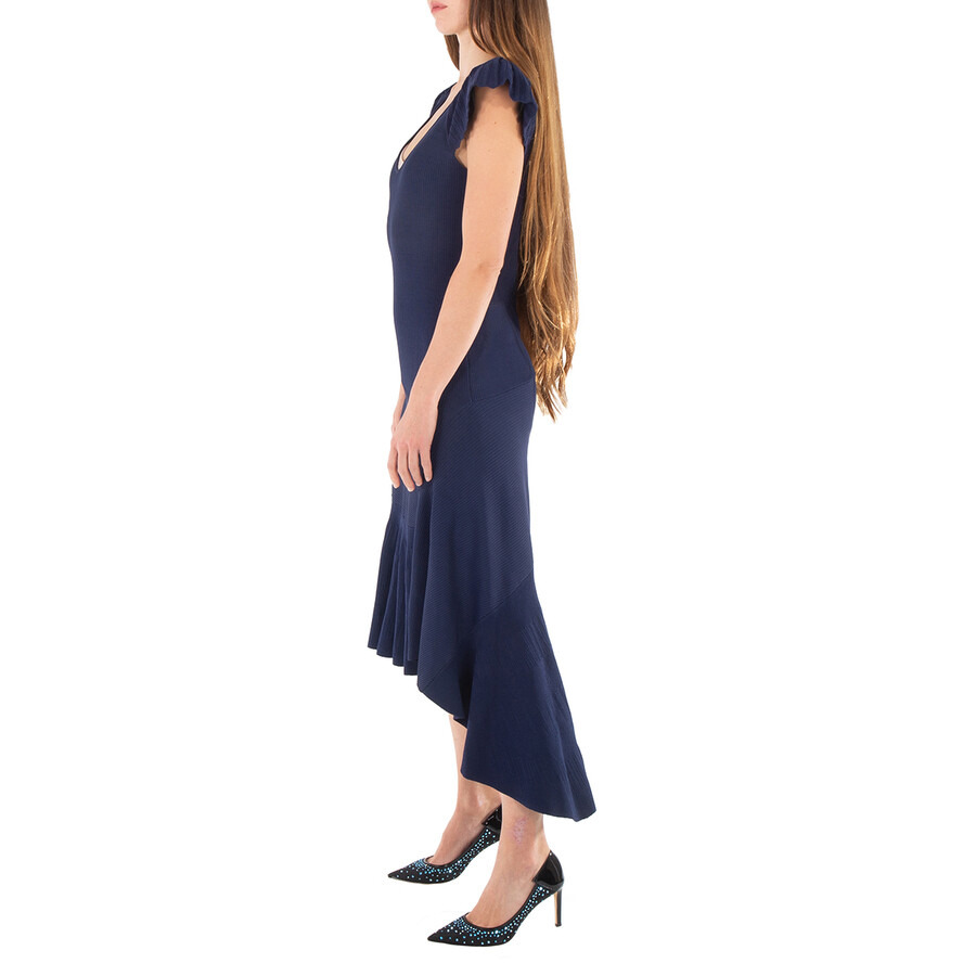 JW Anderson Navy Blue Ribbed Ruffle Dress - 4