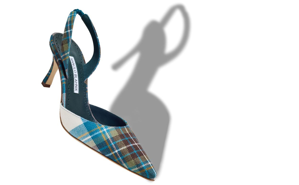 Blue Wool Tartan Slingback Pumps - 2