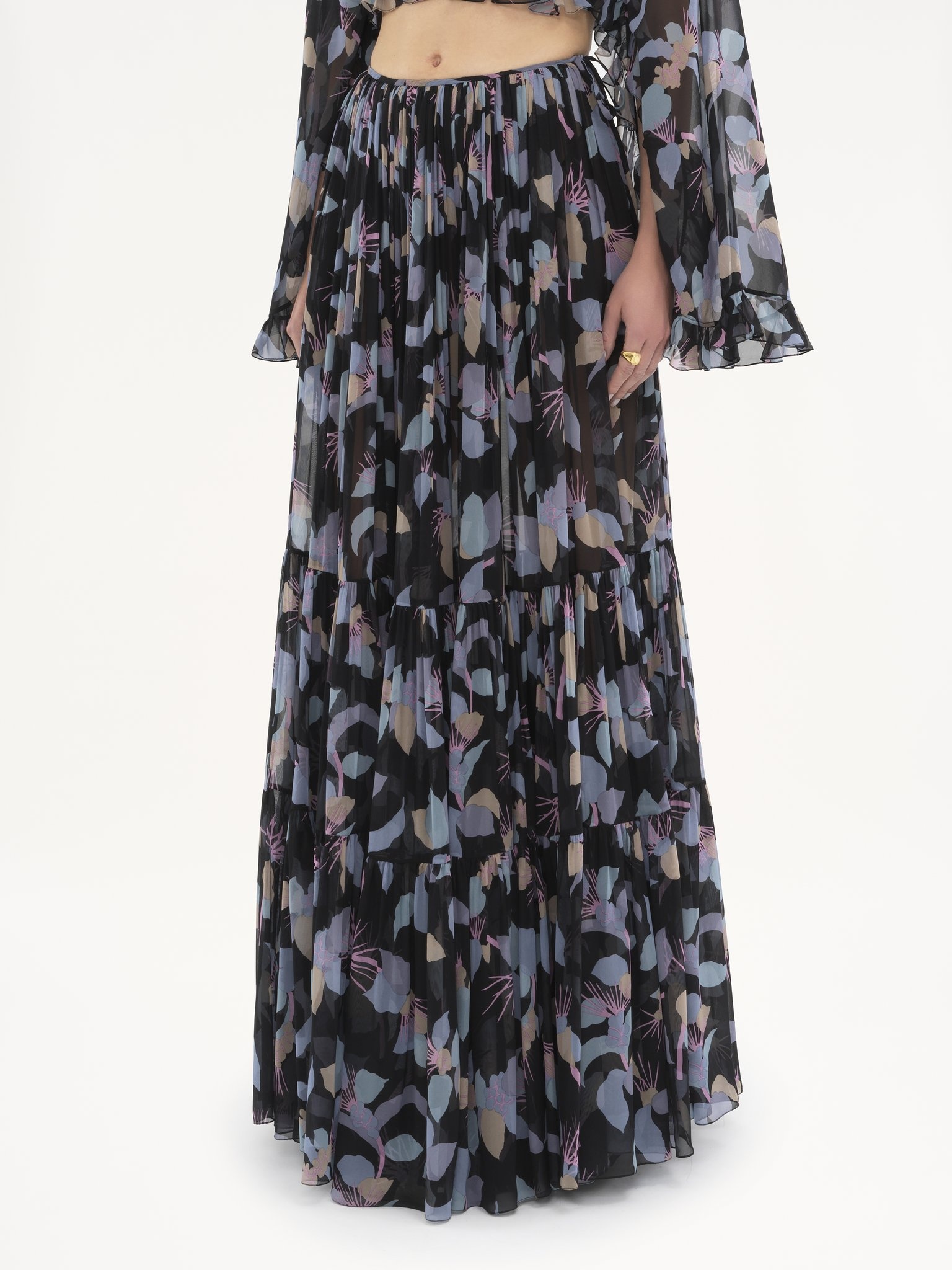 GATHERED MAXI SKIRT IN SILK GEORGETTE - 4