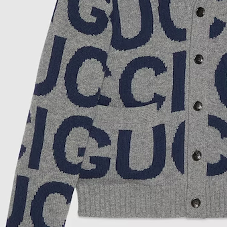 Gucci Wool Cardigan With Gucci Intarsia 'Grey Bue' 771707-XKDLV-1140 - 5
