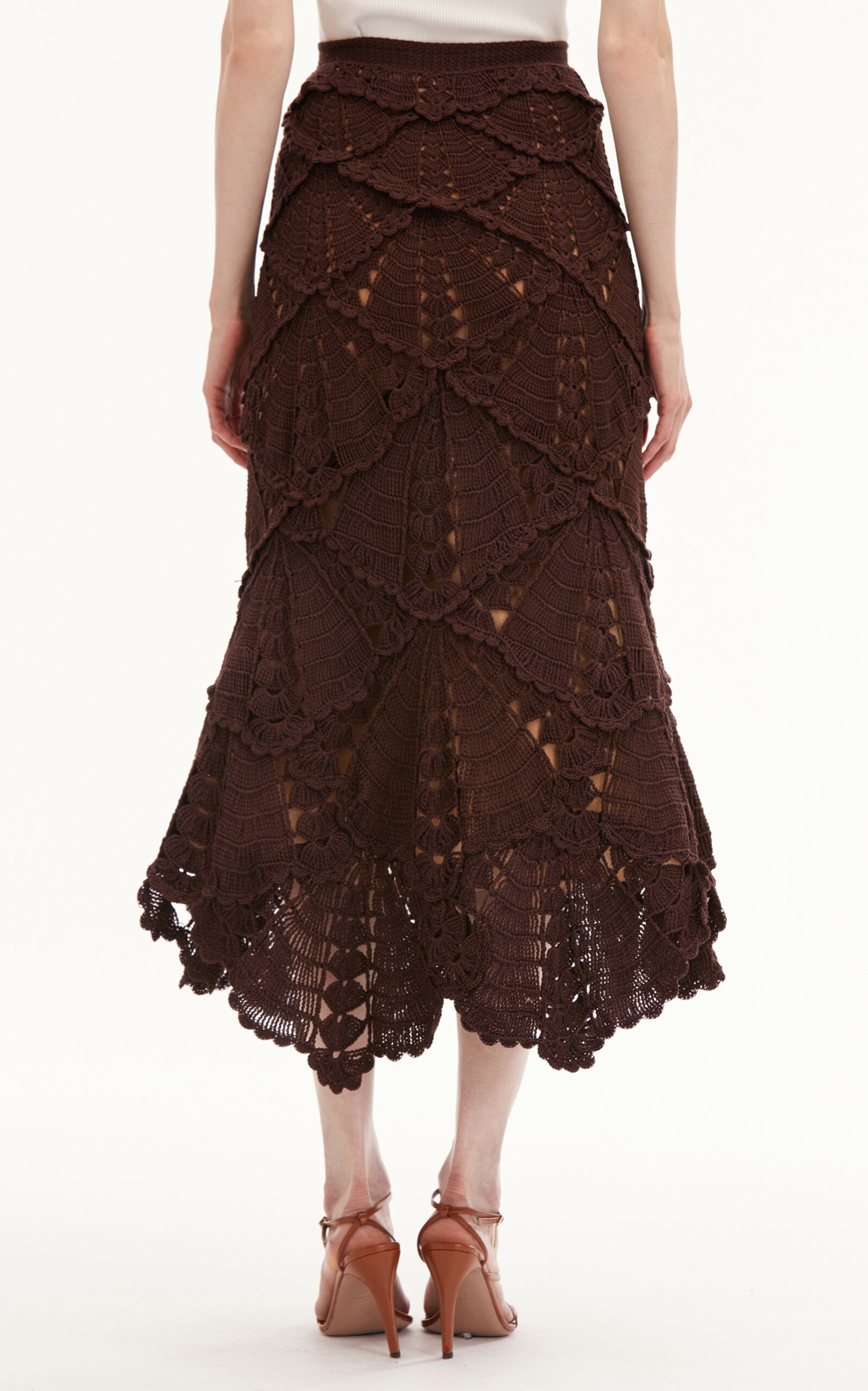 Shell Crochet Flared Knit Skirt brown - 7