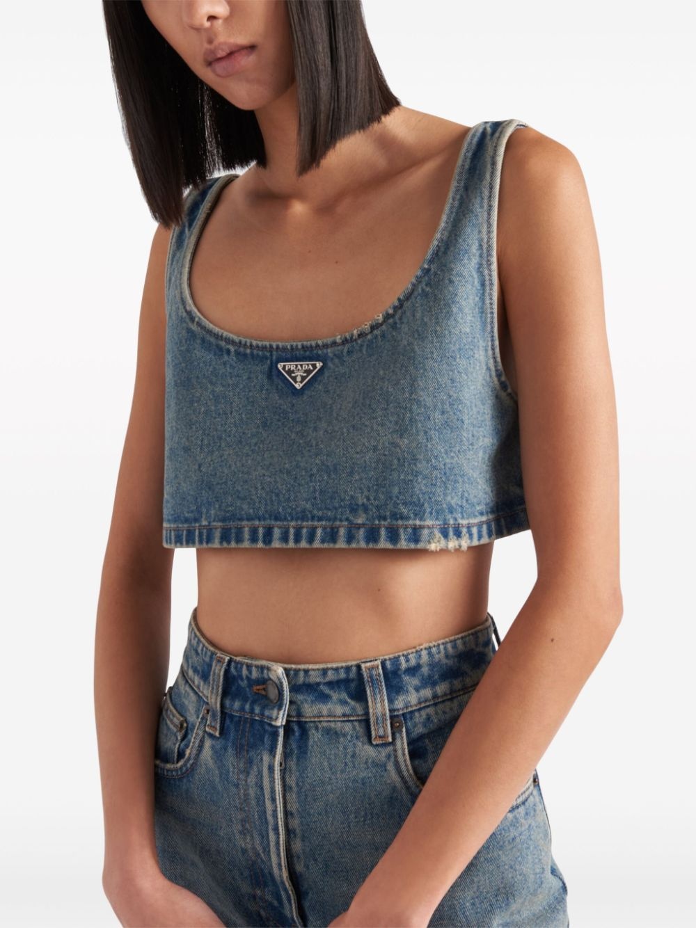triangle-logo denim crop top - 3