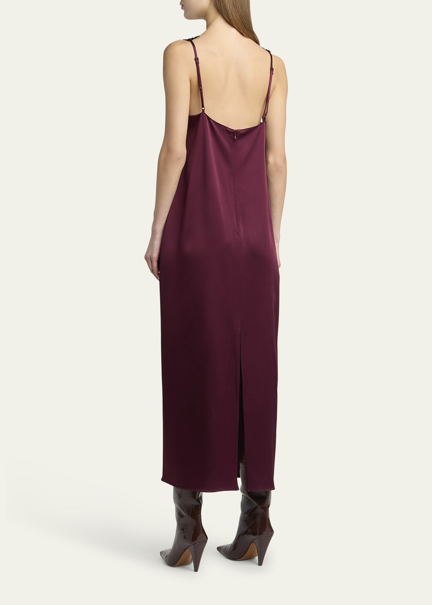 Lace-Trimmed Satin Slip Dress - 3