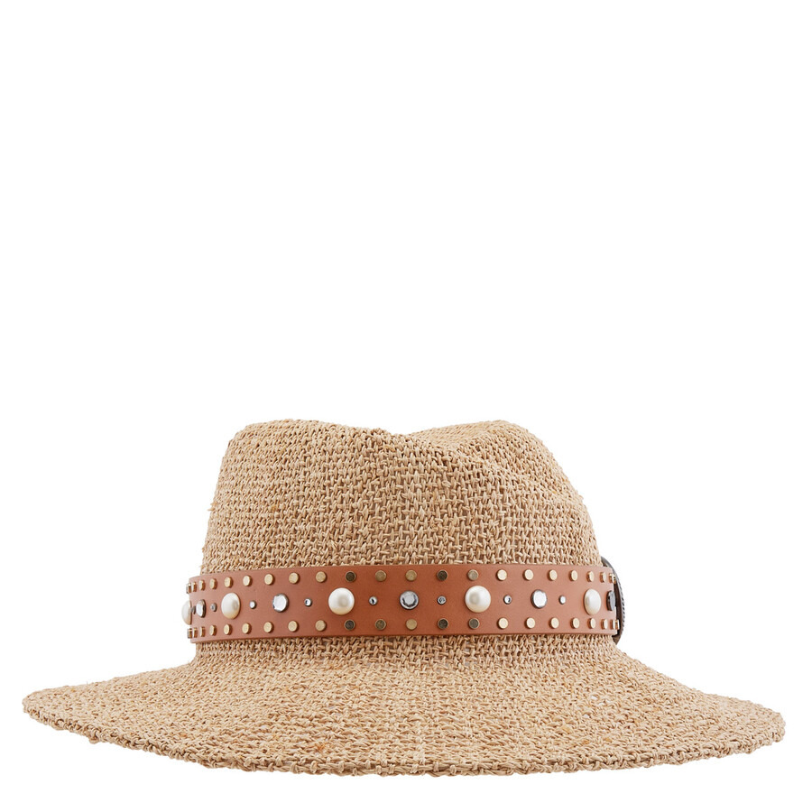 Maison Michel Ladies Beige Virginie Decorative Belt Fedora Hat - 5
