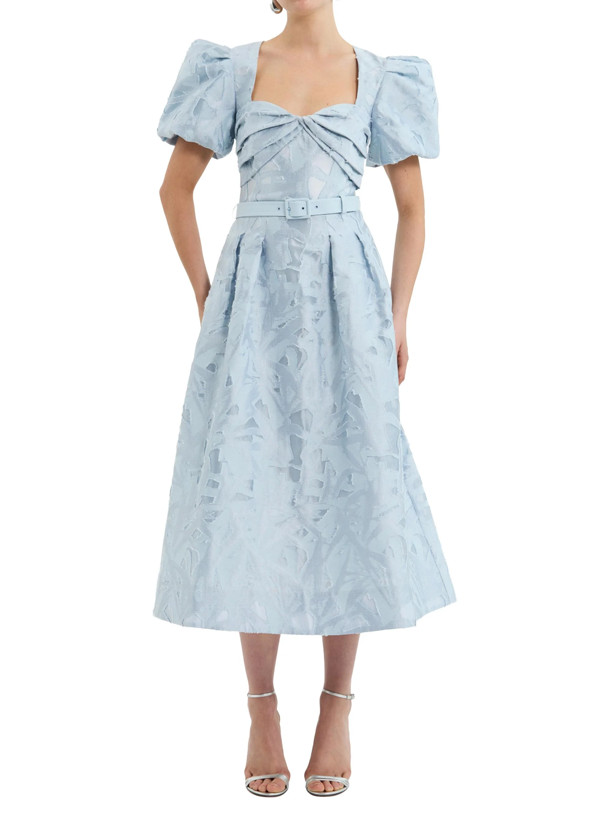 Women's Anneli Jacquard Belted Midi-Dress - Soft Blue - 1