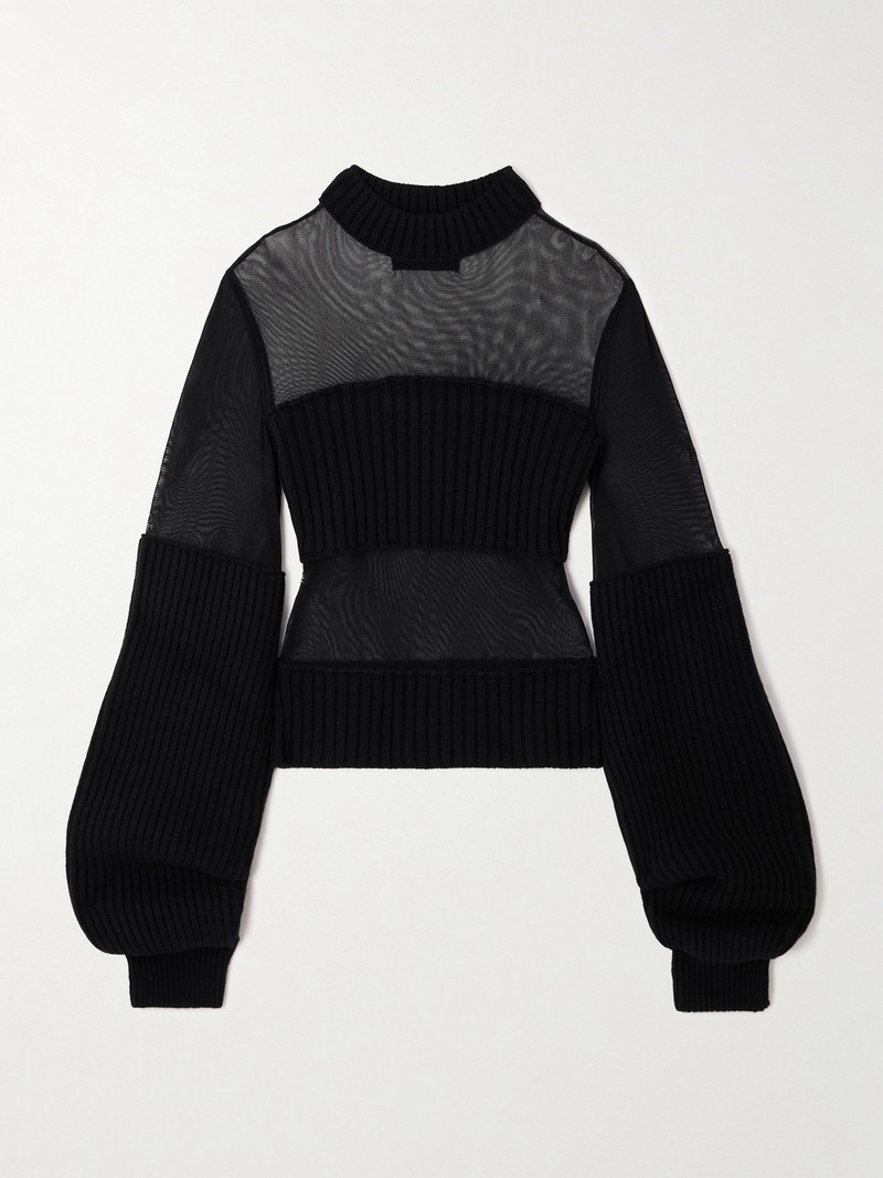 Mesh And Ribbed Wool Sweater 1