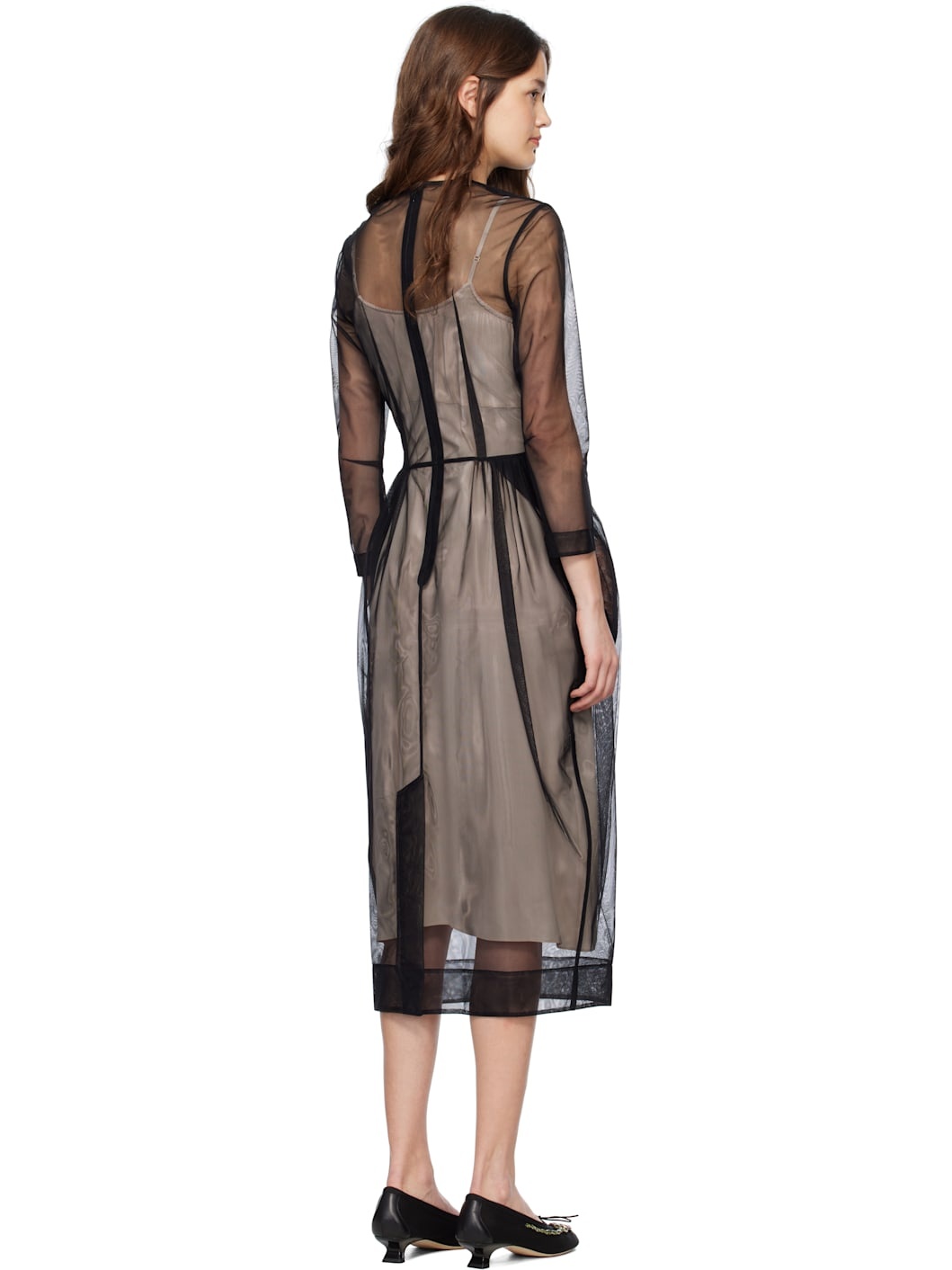 Black Stuffed Carnation Pocket Midi Dress - 3