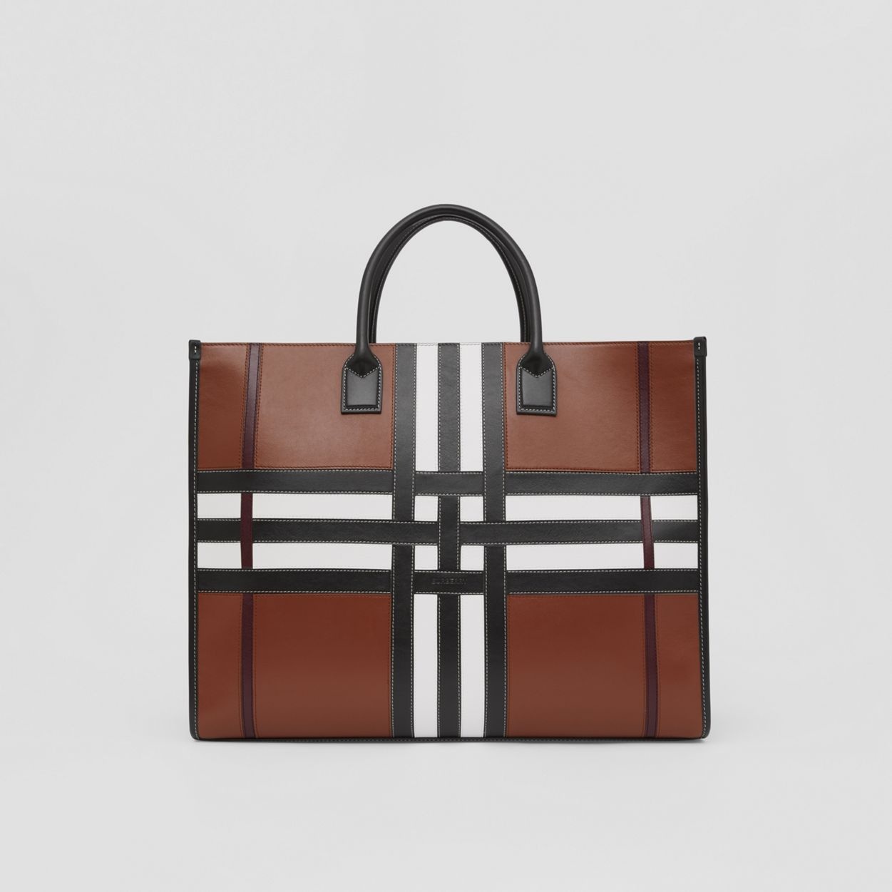 Exaggerated Check Leather Tote - 1