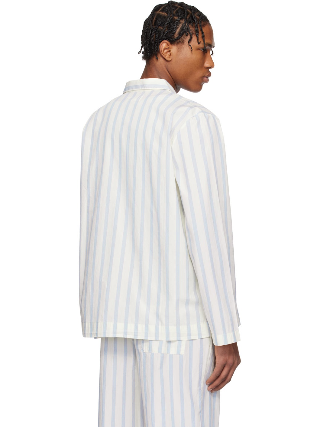 Blue & Off-White Poplin Long-Sleeved Pyjama Shirt - 3