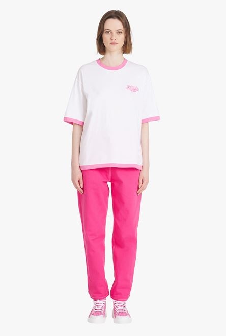 Balmain x Barbie - White eco-designed cotton T-shirt with pink Balmain logo print - 4