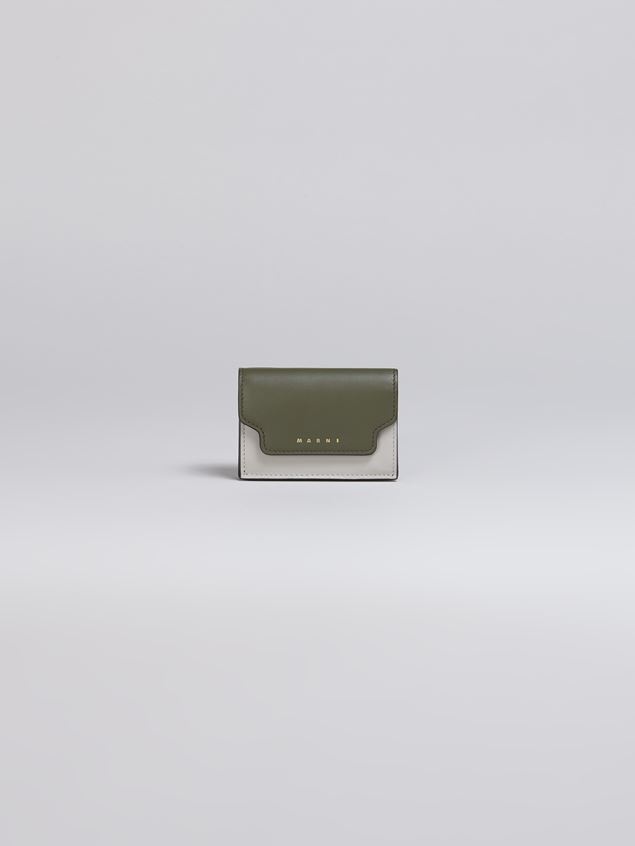 TRI-FOLD WALLET IN GREEN WHITE AND BROWN SAFFIANO LEATHER - 1