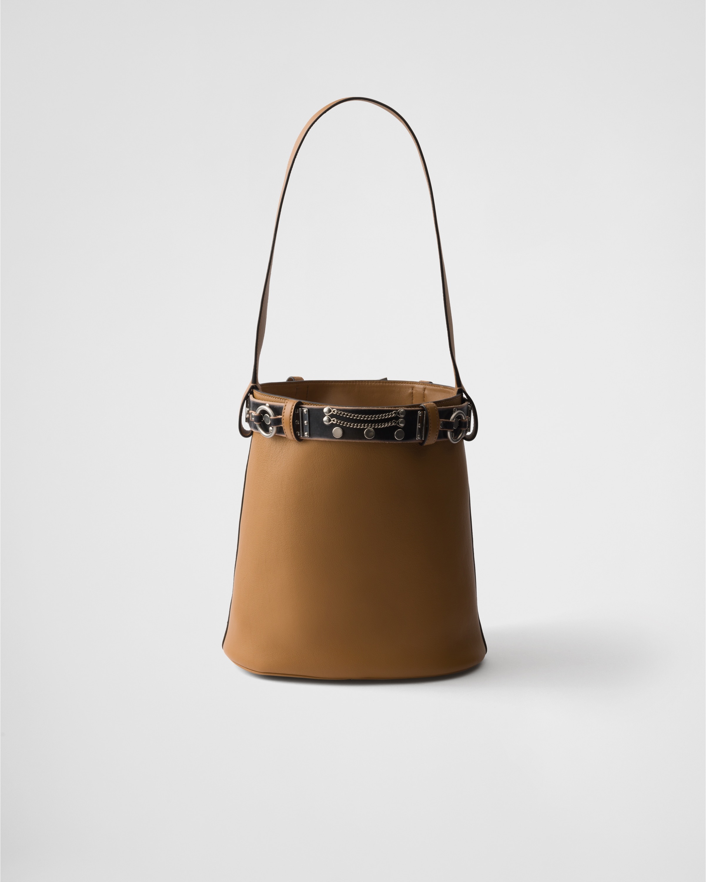 Prada Buckle leather bucket bag with studded belt - 4