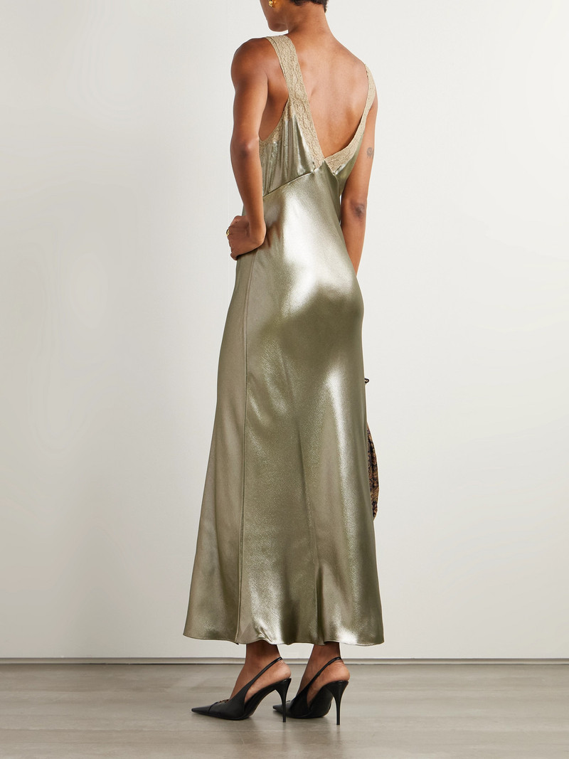 Lace-trimmed Gathered Silk-charmeuse Maxi Dress 3